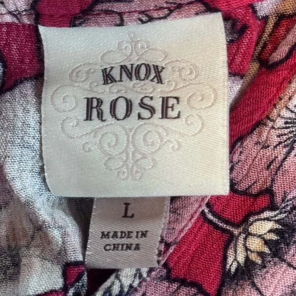 Knox Rose Red Floral Boho Midi Dress Size L | V-Neck Tiered Cottagecore - Picture 12 of 13